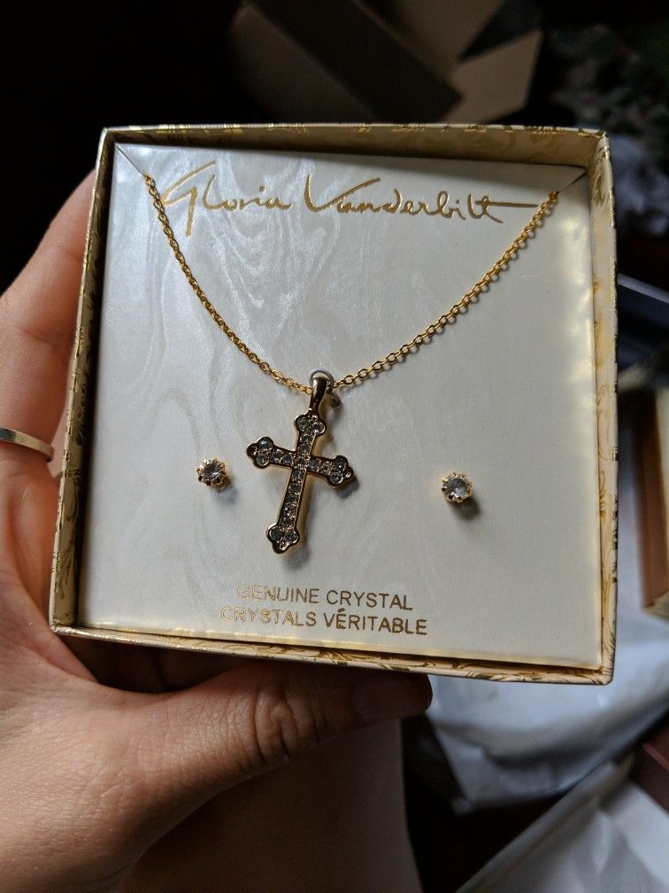 Cross Necklace And Stud Earings