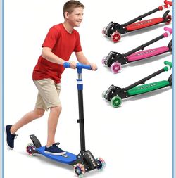 3 Wheel Kids Kick Scooter for Ages 3-12, Lean-to-Steer