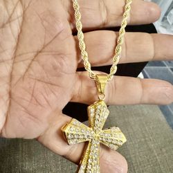 Cross With Rope Chain Stainless Steel 