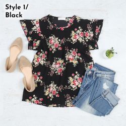 Flutter Sleeve Round Neck Print Top