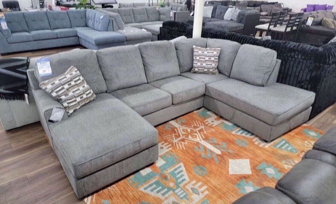 New Gray Ashley Brand Double Chaise Sectional Sofa Couch *matching Storage Ottoman Available *