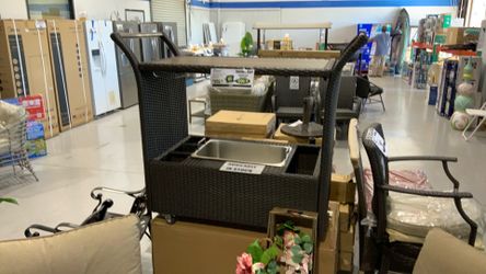 Rattan Steel Service Cart with Stainless Steel Drinks Tray $200