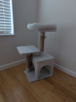 White Cat Tree with Condo and Perch