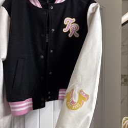 True Religion Varsity Letterman Jacket - Black/White/Pink