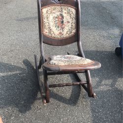 Late Mid 20th Century Vintage Tapestry Rocking Chair