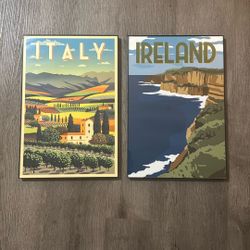 Two 12 X 18  Framed Travel Posters : Ireland and Italy 