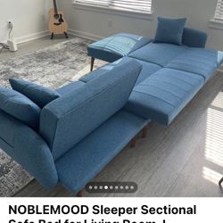 Noblemood Sleeper Sectional Sofa Bed For Living Room, L shaped Linen Fabric Couch Sofa