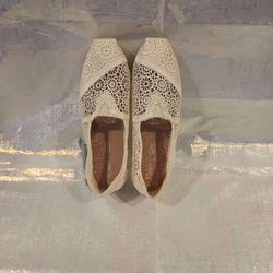 ❤️ TOMS Women's Alpargata Size 8 Moroccan Crochet Slip-On Shoes Flats NWOB