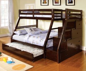 Twin full twin Expresso Bunkbed with orthopedic mattress included