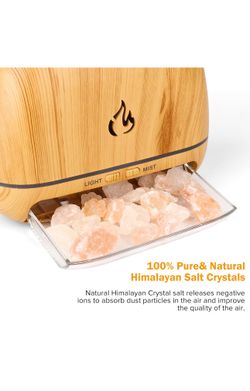 3-in-1 Ultrasonic Essential Oil Diffuser & Himalayan Salt Lamp Diffuser & 7 Colors Changing Oil Diffuser,100% Pure Himalayan Pink Salt Rock, Waterless