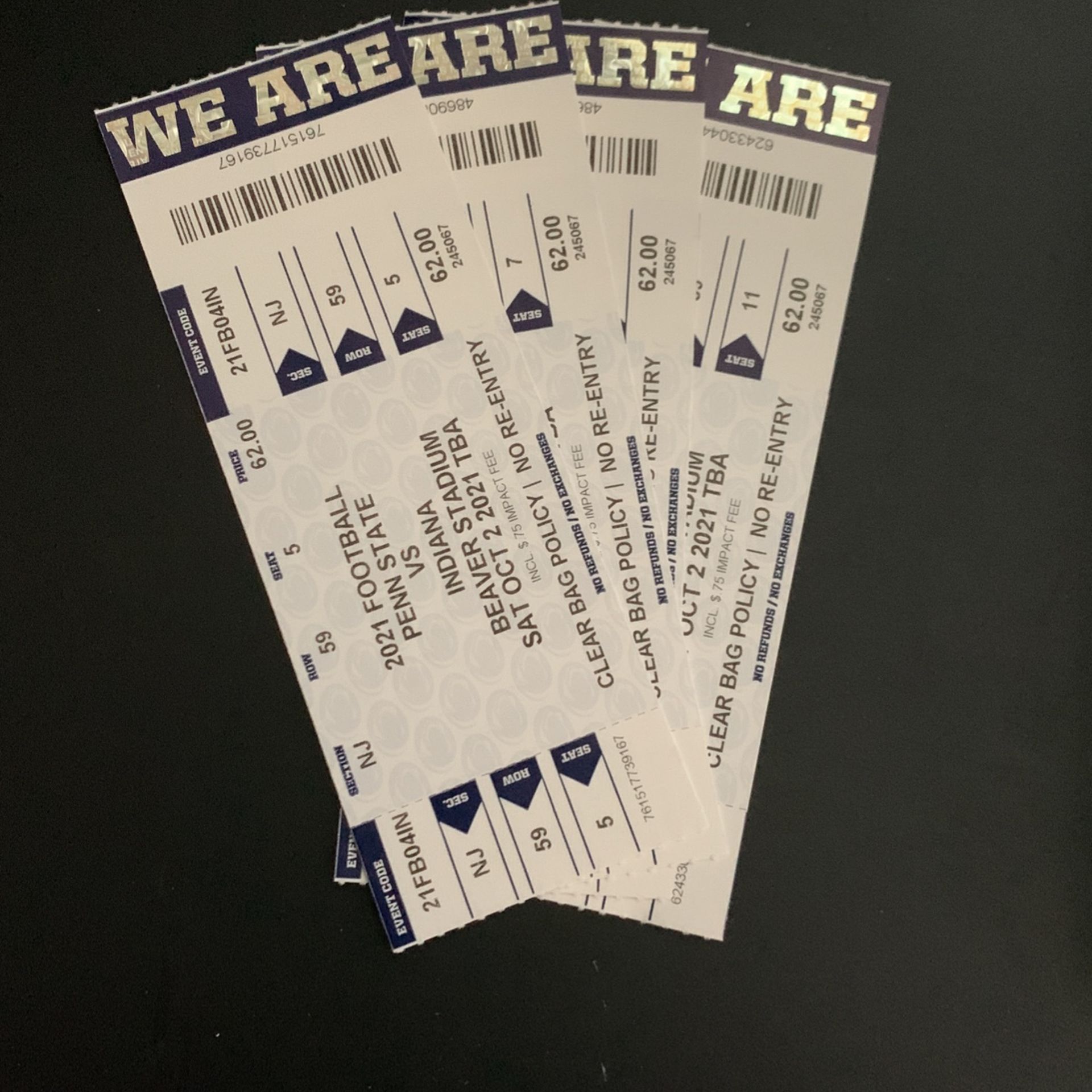 4 Penn State vs Indiana Tickets Oct 2nd