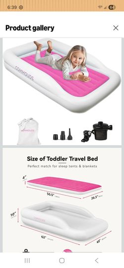 COMMOUDS Portable Toddler Travel Bed with Safety Bumpers, Inflatable Kids Air Mattress with Electric Pump, Baby Blow up Mattress, for Grandma's Home C