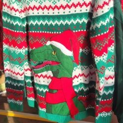 Youth XXL (18/20) Raptor Dinosaur Christmas Ugly Sweater
