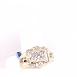 Diamond Gold Ring 10K Rectangle Style 