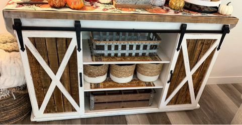 Farmhouse Barn Door TV Console Cabinet