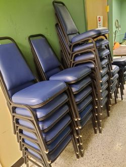 50 Blue Stackable Chairs to Be Sold As A Lot 750 for Sale in