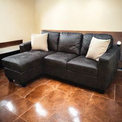 Gray Suede 80" Modern Sectional Sofa with Reversible Chaise