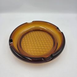Vintage 8" Large Round Amber Glass Golden Brown Smoking Cigar Stand Ashtray
