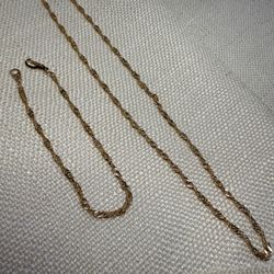 14K Gold Plated Rope Chain Necklace & Bracelet Set – 19.5” & 8” – Lobster Clasp