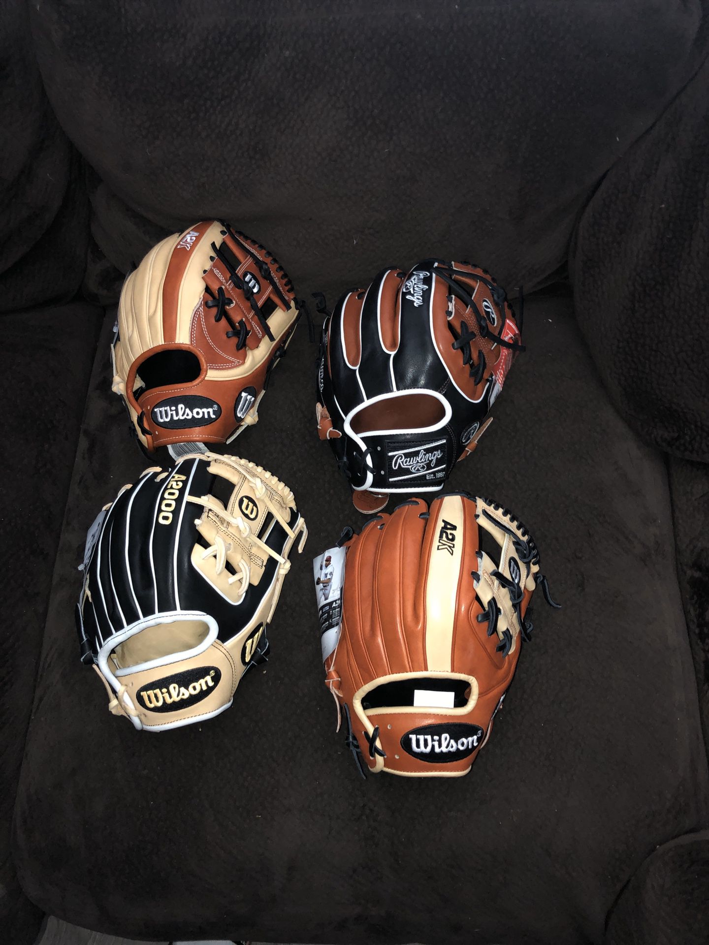 Wilson a2000, a2k’s, Rawlings Pro P baseball gloves