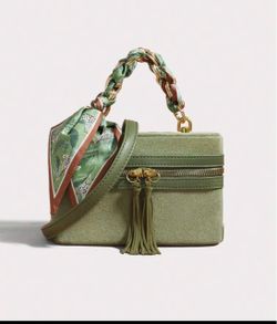 Green Suede Box Bag with Scarf Handle