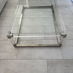 Michael Amini Glass Coffee Table – Chrome & Acrylic Modern Luxury