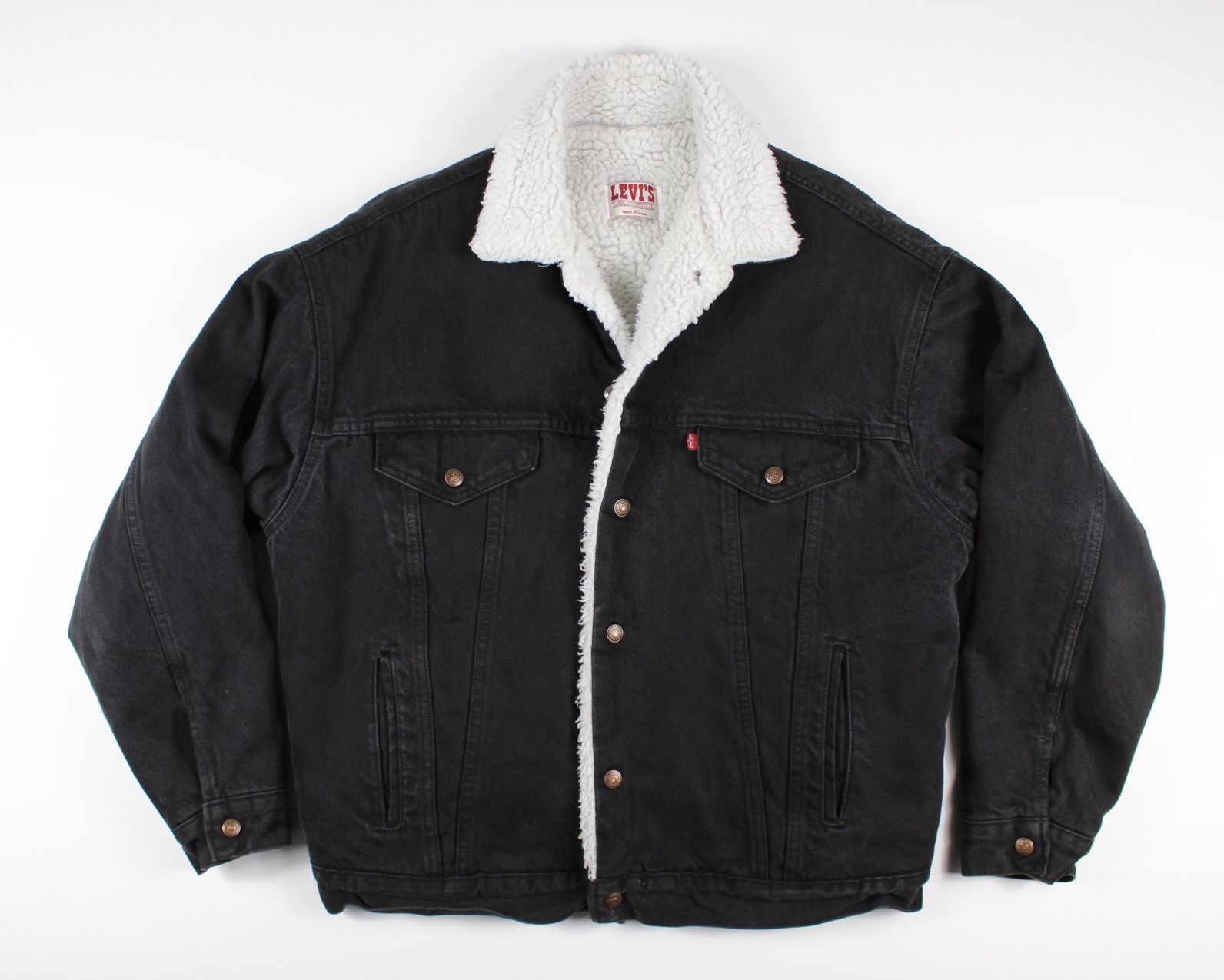 Vintage 80s Levis Strauss Original Denim Sherpa Jean Black Jacket Large