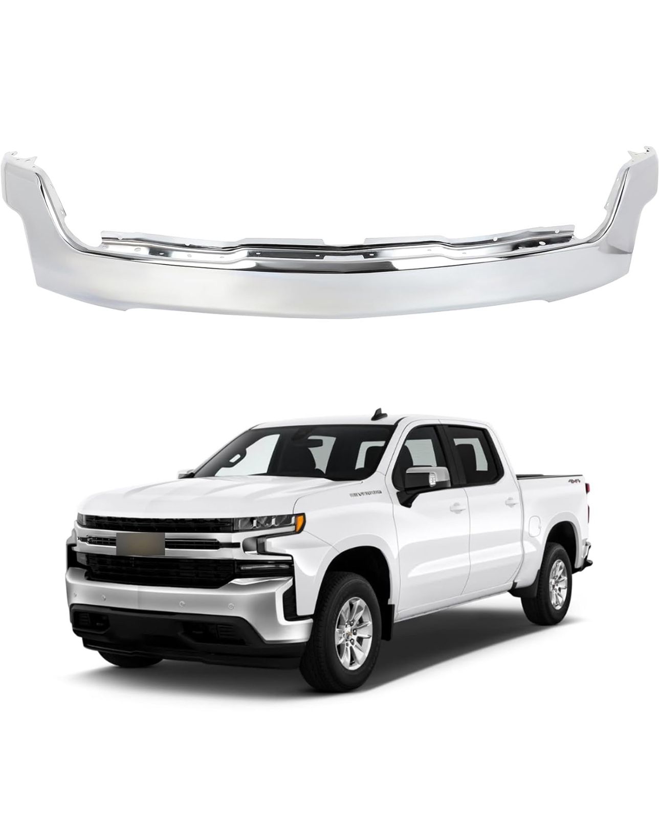 Front Bumper Fit for 2019 2020 2021 for Chevrolet Silverado 1500 Heavy Steel Bumper Without Parking Sensor Holes Without Fog Light Holes, Chrome