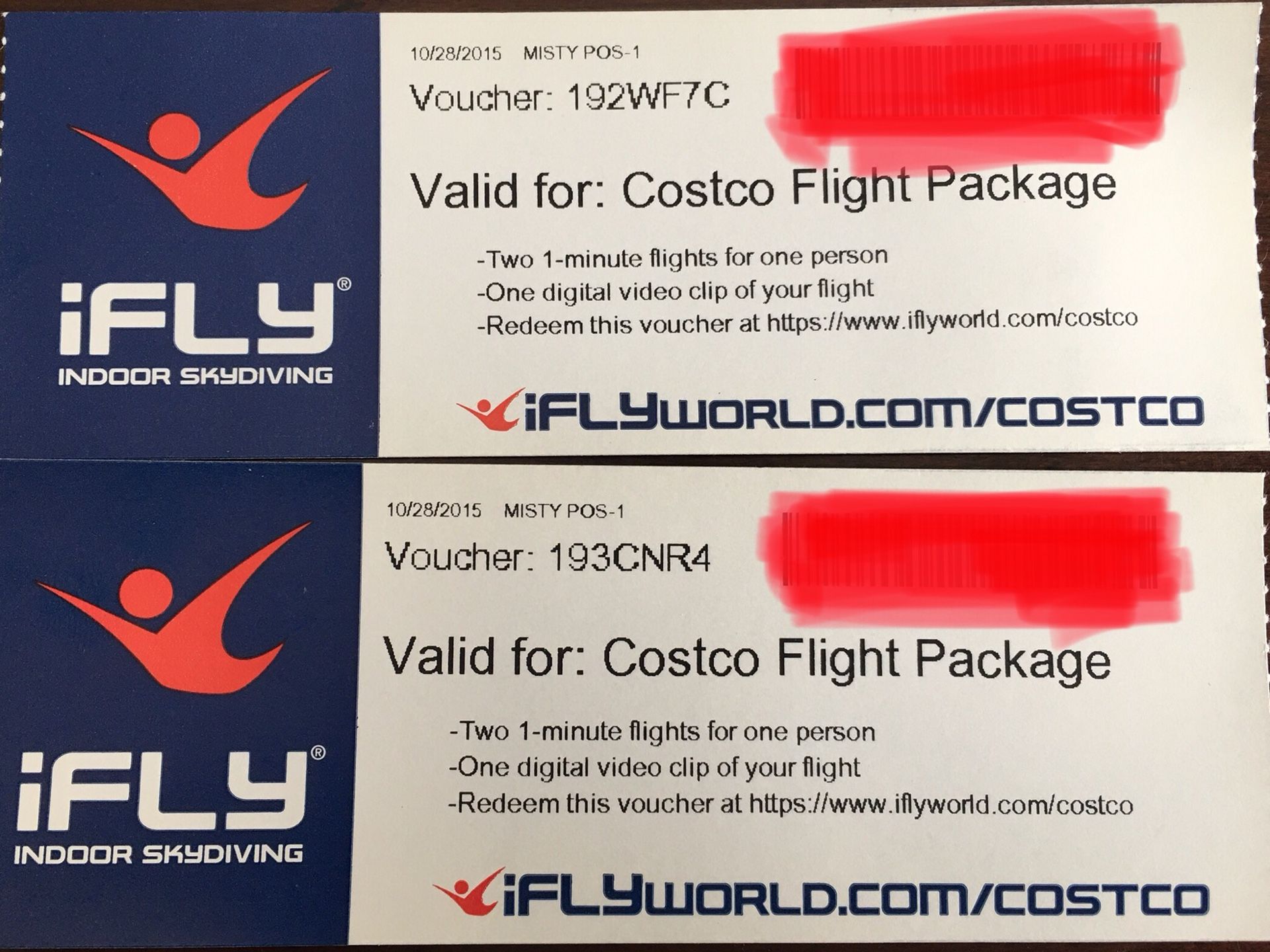 (2) vouchers for iFLY indoor skydiving