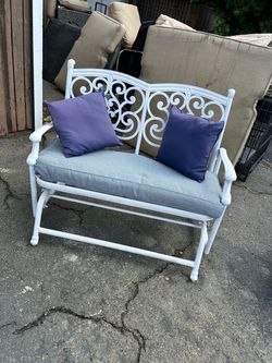 Vintage White Glider Benches (Pair) + Matching Decor Steals Rolling Bar Carts NIB