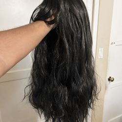 Natural Black Wavy Wig w/ Bangs – Soft & Full