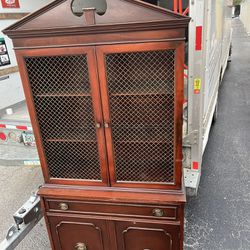 Antique Wire Door Wood Cabinet/Hutch