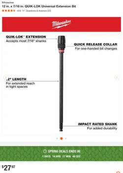 QUIK-LOK Universal Extension Bit 12 in. x 7/16 in.