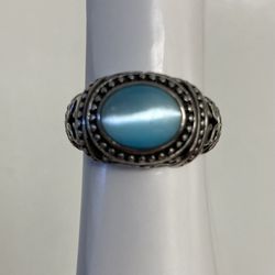 T Sterling Silver Larimar Chalcedony Turquoise Statement Ring.  Size 7, 7 1/2