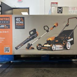 WORX Nitro 40V Cordless 3-in-1 Blower, String Trimmer, Push Lawn Mower Brand New In Box 