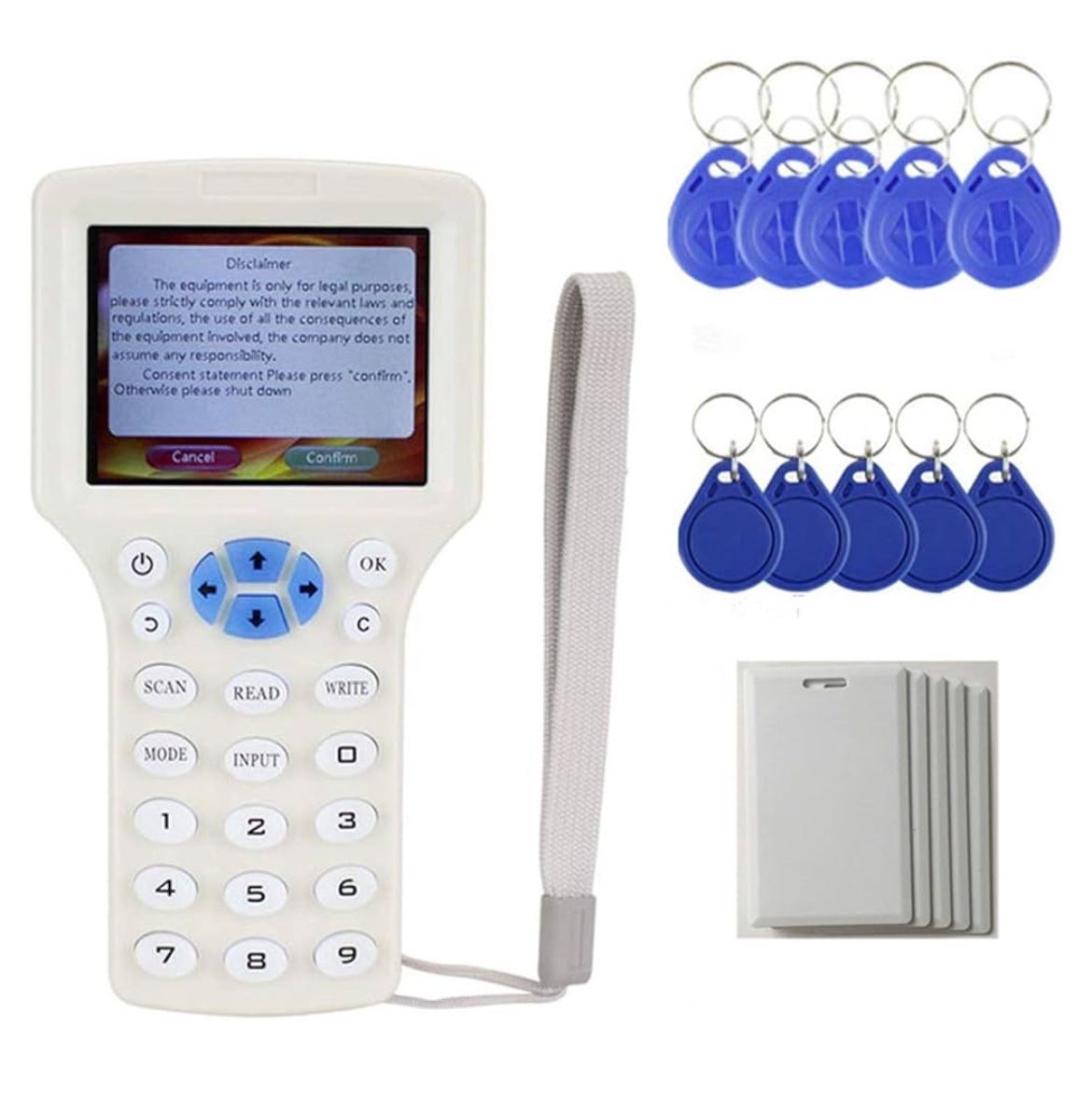 NFC RFID Copier Writer Readers Key Copier Duplicator English 10 Frequency for IC ID Cards/Key Fob and 13.56mhz UID Key,10pcs ID 125kh Key Fobs + 5 Pcs