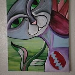 Colorful Cat Abstract Painting On 11x14 Canvas 
