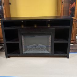 Black Media Console with Electric Fireplace