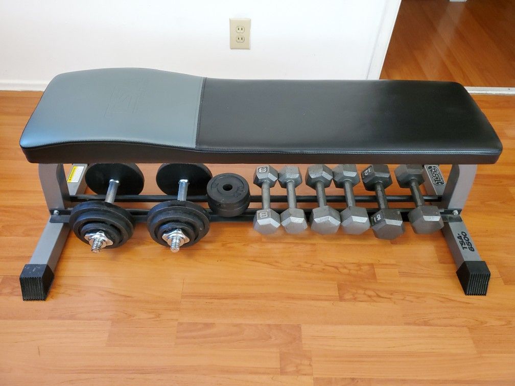 Total Sports America Bench, Dumbbells, Plates, Doorway Gym, Pullup Bar