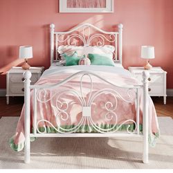 White Metal Frame Twin Bed & Mattress 