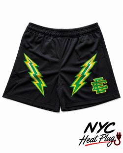 Black Mesh Shorts with Lightning Bolt Graphic Size L & XL