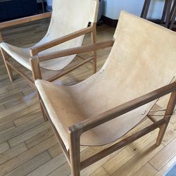 Tan Leather Sling Chairs