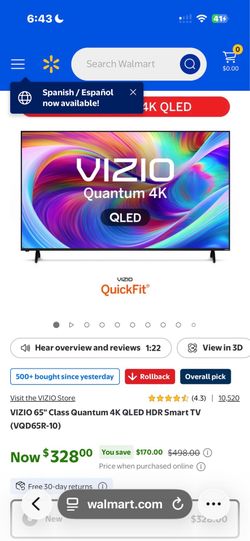 Vizio 65 in smart tv