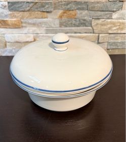 Lenox Chinastone Blue Pinestripes Covered Bowl Dish