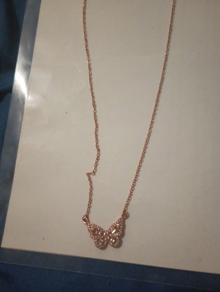 Rose Gold Butterfly Pendant Necklace 