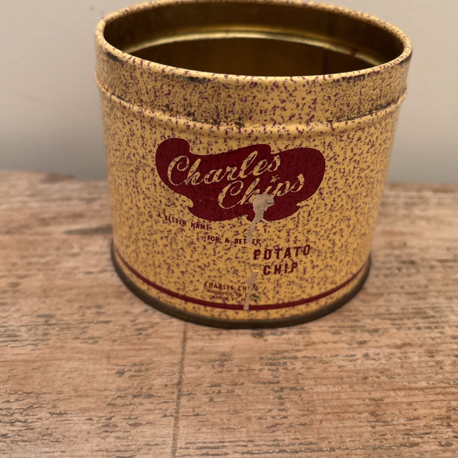 Retro Charles Chips Potato Chip Metal Container Vintage Used Jar
