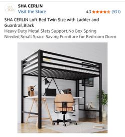 Twin Loft Bed with Ladder and Guardrail