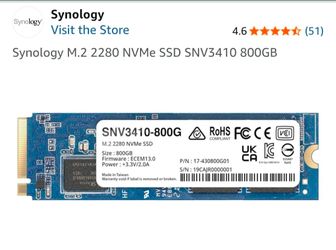 NEW Synology SNV3410 800GB Enterprise NVMe SSD – NAS Cache – 2 Available