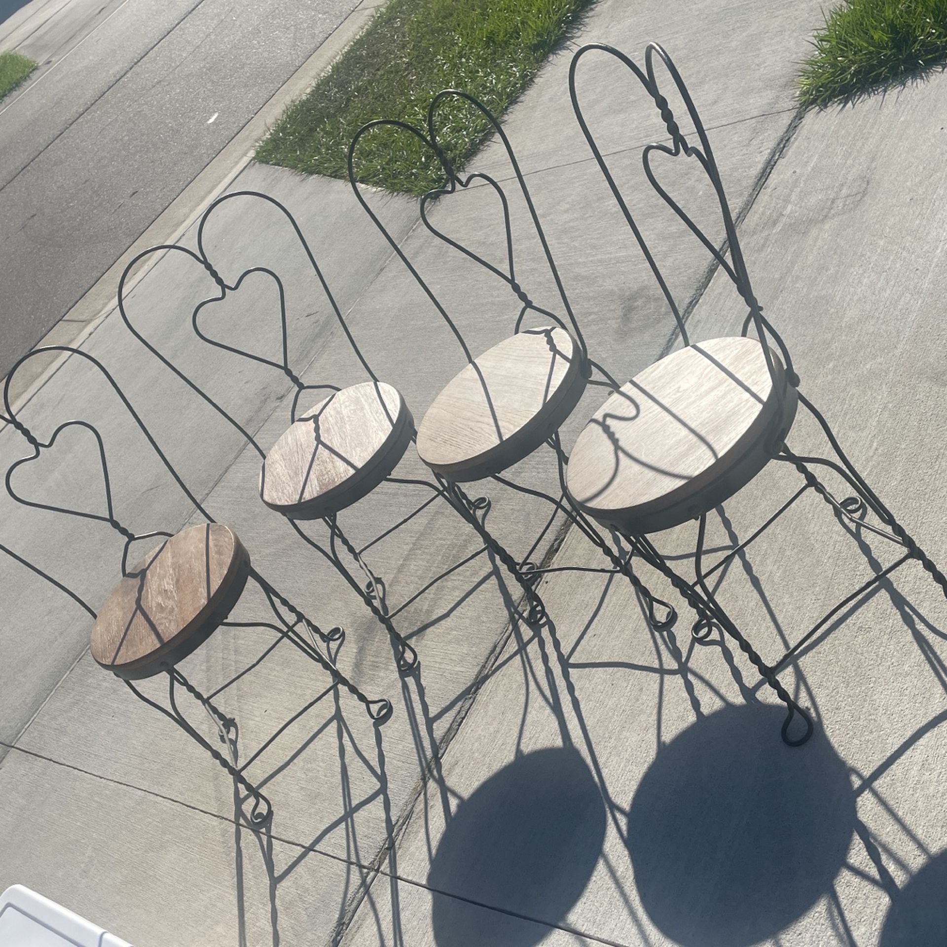 4 Antique. Heart Shape Wood Chairs