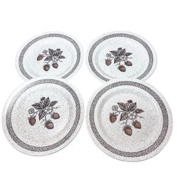 4 Vintage Homer Laughlin Strawberry Dinner 10" Plates Set Oatmeal
